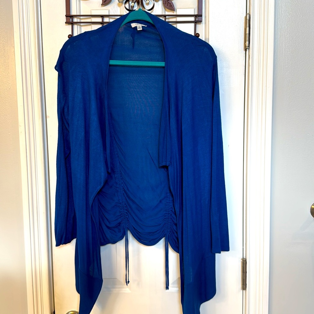 Caché Vintage Cobalt Draped Cardigan w/ Drawstrings in Back